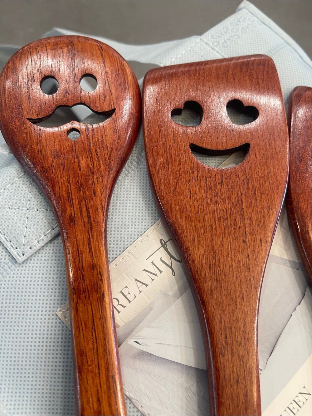 Wooden Smile Face Cooking Spoon Set - Brown - Picture 2 of 4
